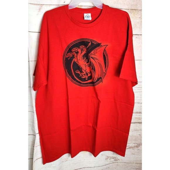 Delta Pro Weight Red XL Crew Neck Short Sleeve Dragon Graphic Cotton Men T-Shirt - Picture 7 of 13
